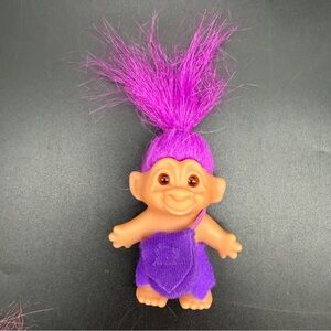 Vintage Dam Norfin Troll Doll Purple Felt Dress With Purse & Purple Hair 3” 2005